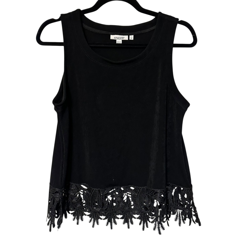 Chicos Black Tank Top Lace Trim Sleeveless Casual Women Size M‎
